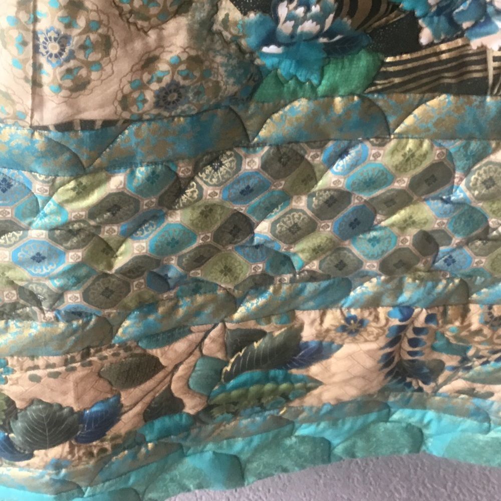 Hand Crafted Turquoise & Gold Quilt - Picture 12 of 16